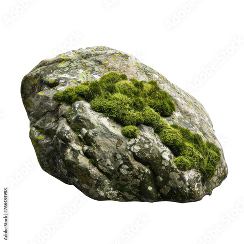 A large rock covered in moss and lichen,isolated on white background or transparent background. png cut out or die-cut