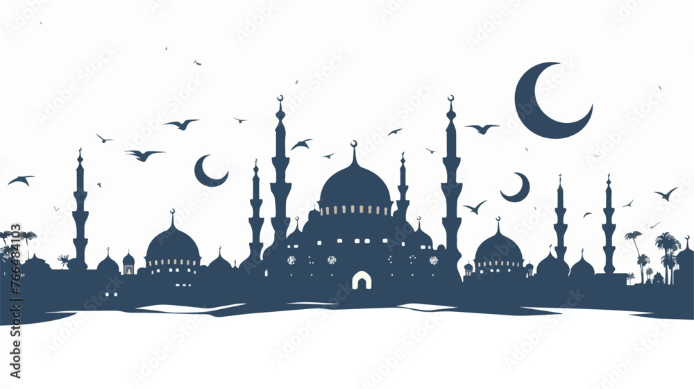 Ramadan background   mosque silhouette card flat vector - obrazy, fototapety, plakaty 
