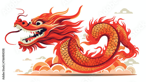 Red Chinese dragon. flat vector isolated on white background