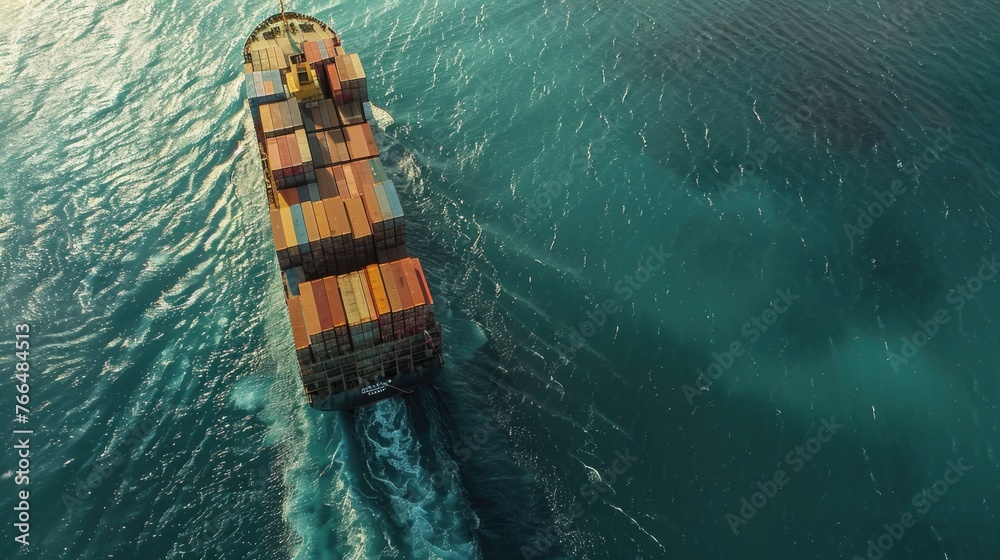 A large container ship sailing on the sea. Suitable for transportation and shipping concepts A large container ship sailing on the sea. Suitable for transportation and shipping concepts