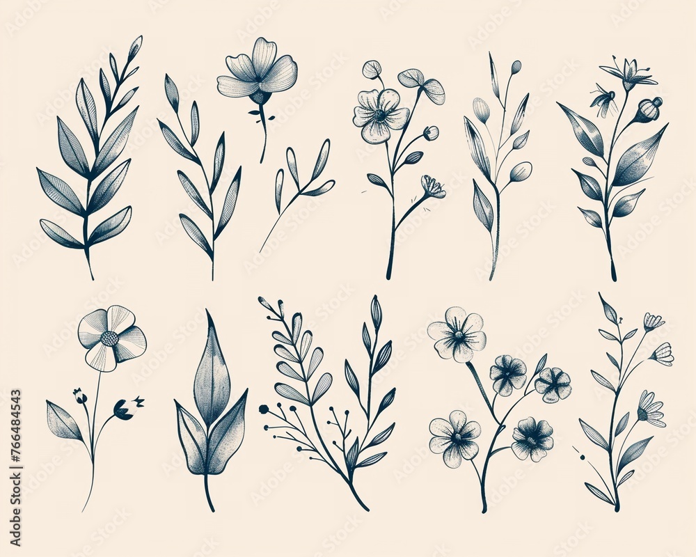 Gentle Strokes Crafting Elegant Flora Icons through Classic HandDrawn Sketches,illustration ,clean sharp focus Gentle Strokes Crafting Elegant Flora Icons through Classic HandDrawn Sketches,illustration ,clean sharp focus