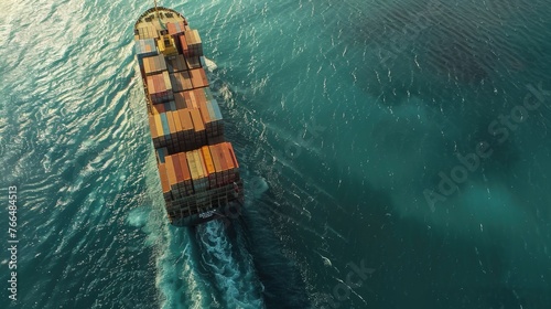 A large container ship sailing on the sea. Suitable for transportation and shipping concepts
