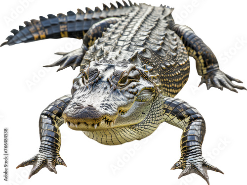 Young American alligator lounging isolated  cut out transparent