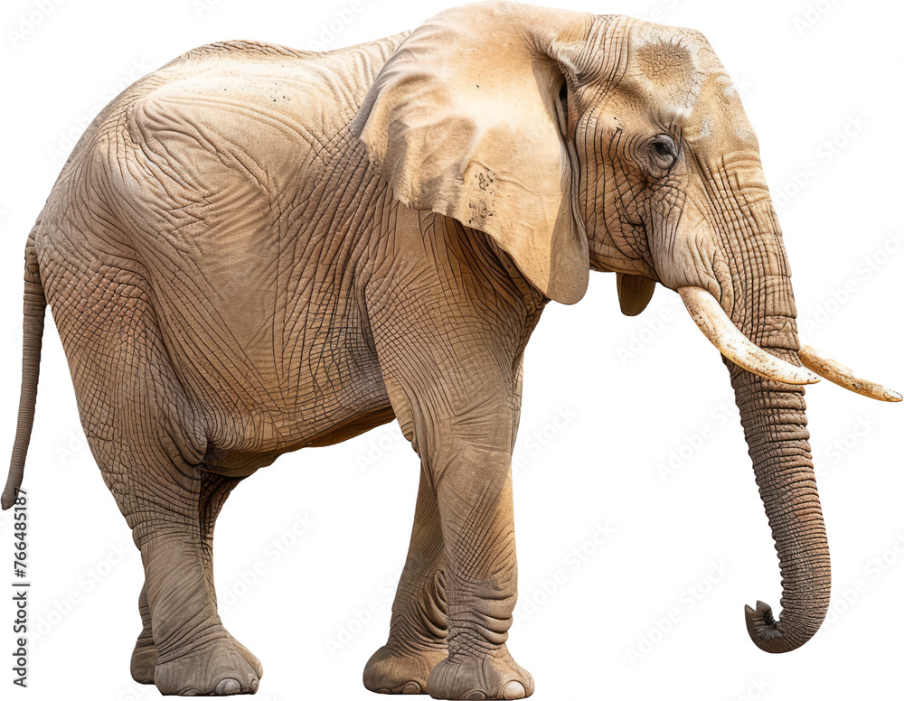 African elephant standing isolated, cut out transparent