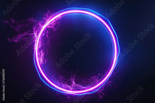 A neon circle with a vibrant blue and pink glow. Ideal for futuristic and technology-themed designs