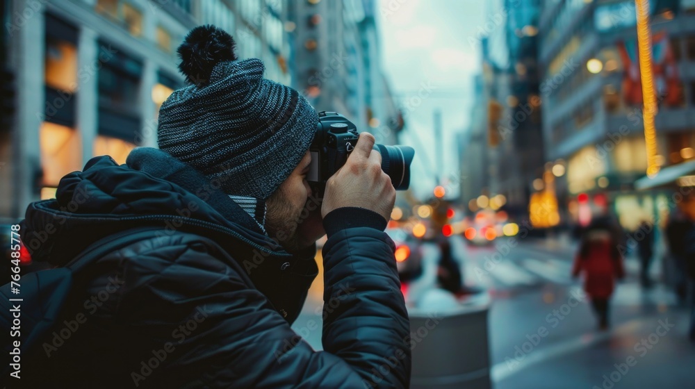 A man capturing urban scene for photography project A man capturing urban scene for photography project