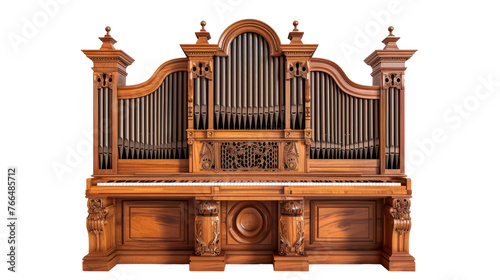 A grand wooden organ perched elegantly atop a table