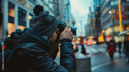 A man capturing urban scene for photography project