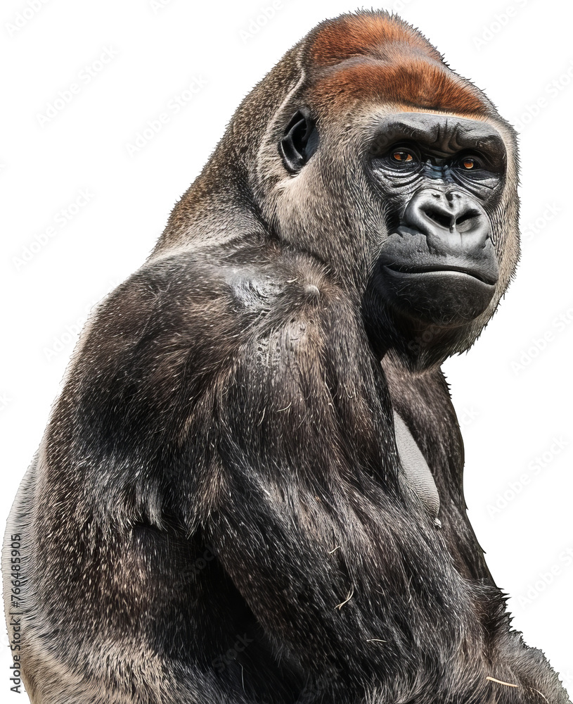 Gorilla portrait with intense gaze, cut out transparent Gorilla portrait with intense gaze, cut out transparent