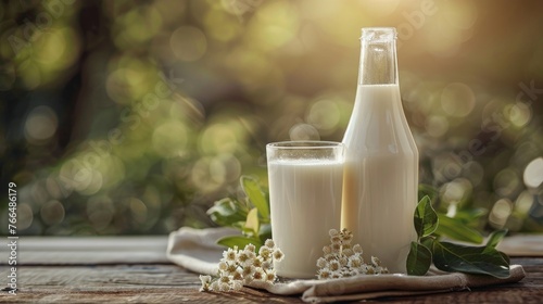 Fresh milk in a bottle and glass, perfect for dairy product concept