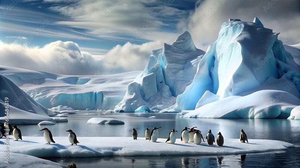 Penguins in iceberg