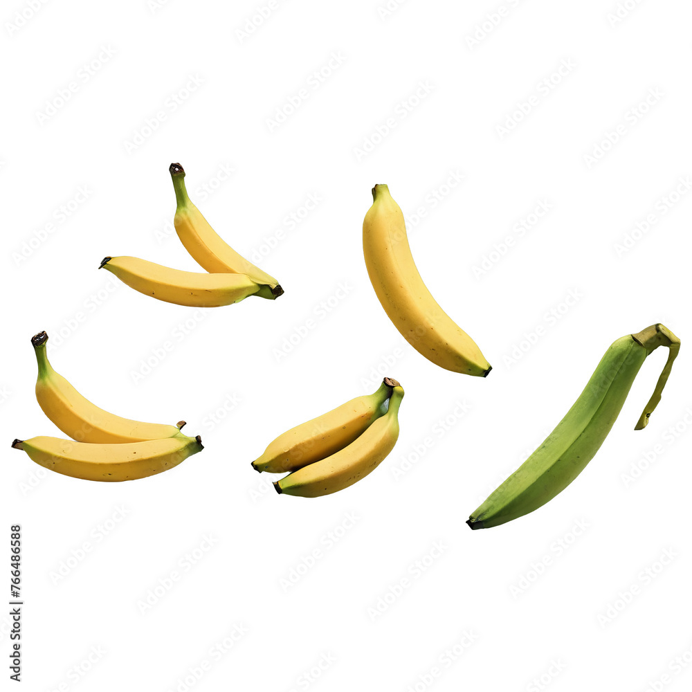 ripe yellow bananas. The object is isolated on a white background