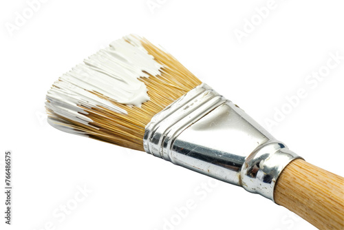 A paintbrush with white paint on it,isolated on white background or transparent background. png cut out or die-cut