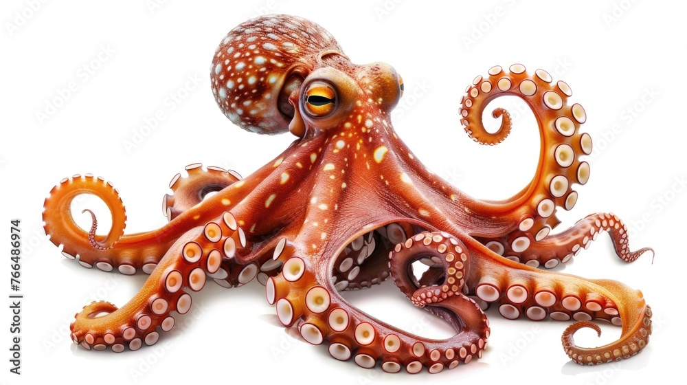 Obraz premium Detailed close-up shot of an octopus on a plain white background. Ideal for marine biology or seafood industry concepts