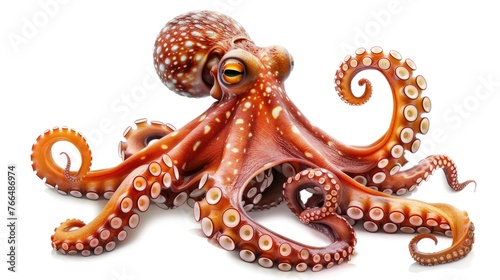 Detailed close-up shot of an octopus on a plain white background. Ideal for marine biology or seafood industry concepts