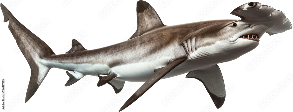 Hammerhead shark gliding isolated, cut out transparent - obrazy, fototapety, plakaty 