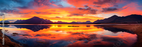 The Divine Artistry: A Serene Lake Resting in the Lap of Misty Mountains Under a Twilight Sky