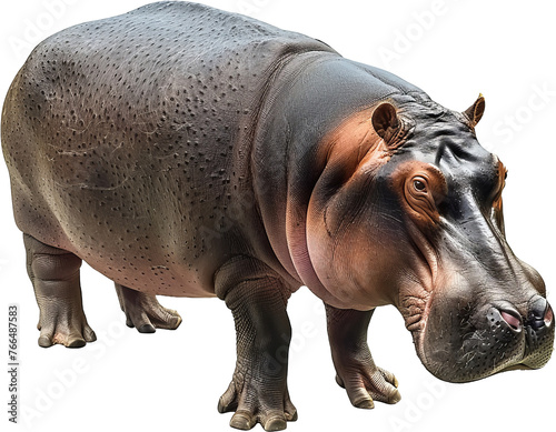 Hippopotamus standing side profile, cut out transparent