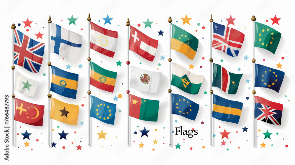 A single colored background features an array of flags in this digital image, showing a symbol of national pride and identity.