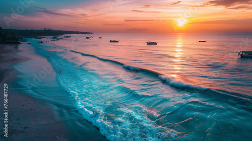 Sunset Waves on a Summer Beach
