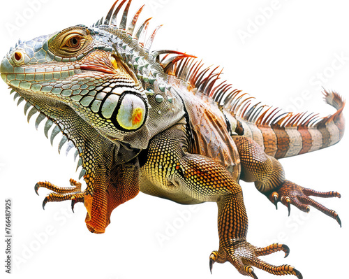 Colorful iguana with crested spine isolated  cut out transparent