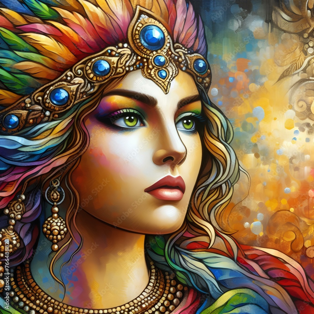 Colorful painting portrait art of the biblical Queen Esther of Persia.