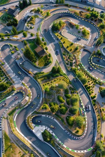Aerial view of a winding road, suitable for transportation concepts
