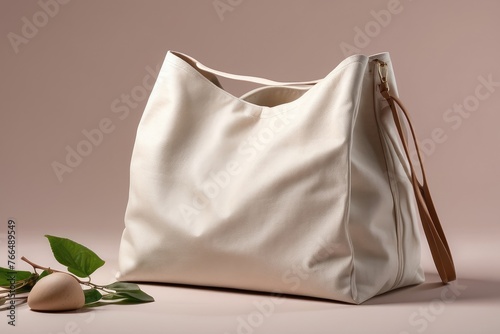 Eco-Friendly Cream Canvas Tote Bag with Leather Strap
