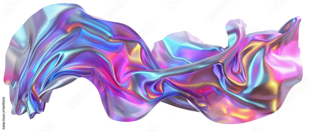A long, flowing piece of fabric with a rainbow of colors,isolated on white background or transparent background. png cut out or die-cut