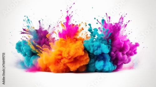 Abstract colorful bomb splash or colorful cloud of ink texture on white background.