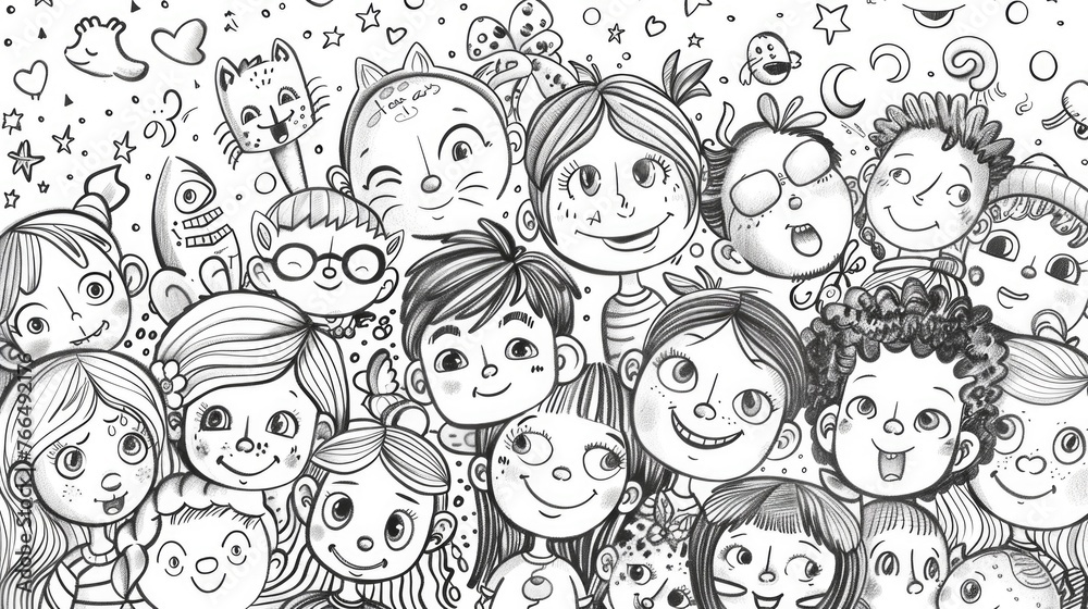 Fototapeta premium A group of diverse children happily playing together. Suitable for educational materials