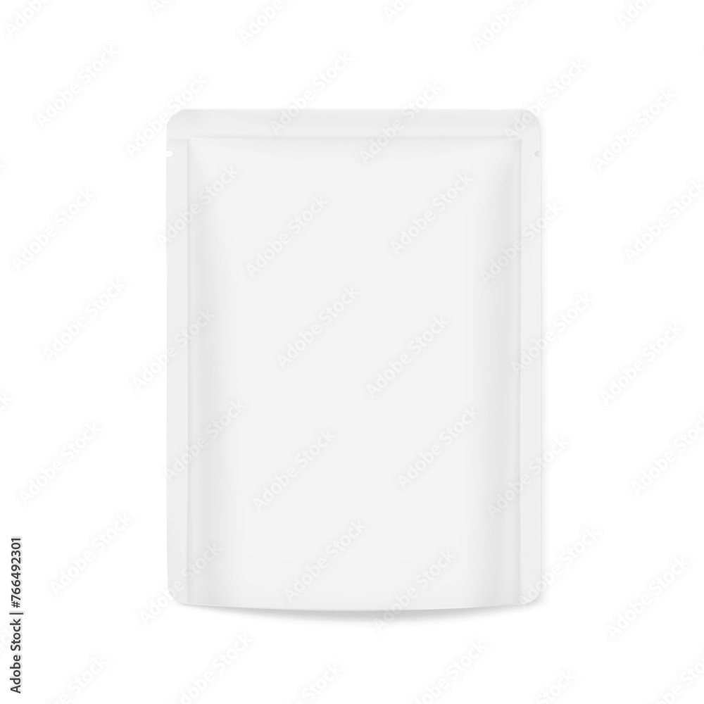 Food pouch bag mockup. Vector illustration isolated on white background. Front view. Can be use for template your design, presentation, promo, ad. EPS10. Food pouch bag mockup. Vector illustration isolated on white background. Front view. Can be use for template your design, presentation, promo, ad. EPS10.
