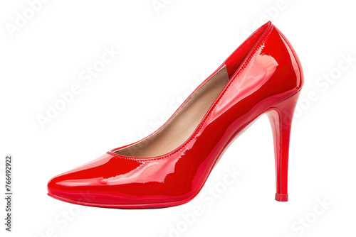 A red high heel shoe with a pointed toe,isolated on white background or transparent background. png cut out or die-cut