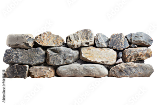 A row of large rocks on a white background,isolated on white background or transparent background. png cut out or die-cut