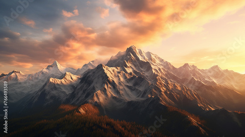 panorama of the mountains sunrise in the mountains  wallpaper for desktop © Volodymyr