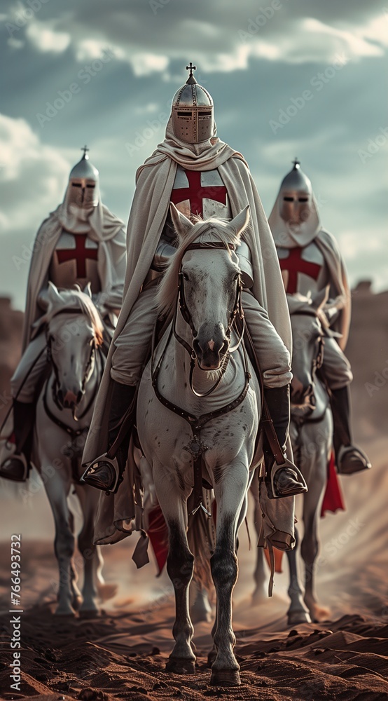 Group of Men Riding on the Backs of White Horses Group of Men Riding on the Backs of White Horses