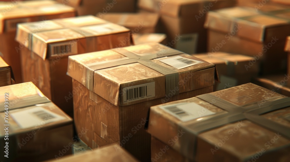 A bunch of boxes sitting on the floor. Suitable for warehouse or storage concepts A bunch of boxes sitting on the floor. Suitable for warehouse or storage concepts