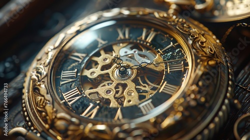 Intricate details of a vintage pocket watch's inner workings revealed, highlighting the timeless craftsmanship of horology.