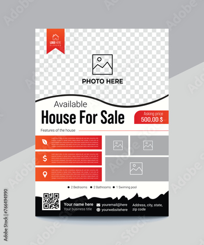 Real estate house, villa for sale flyer design premium vector template in A4 size