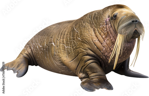 Walrus with prominent tusks seated  cut out transparent