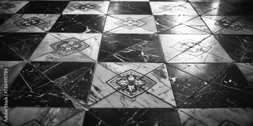 A monochrome image of a tiled floor, suitable for interior design concepts