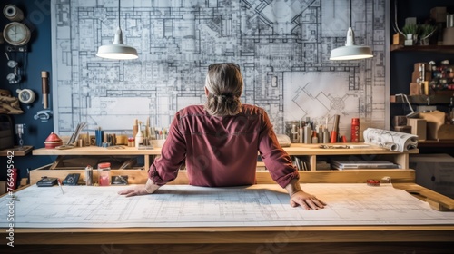 Male architect looking at blueprint in his office © Adobe Contributor