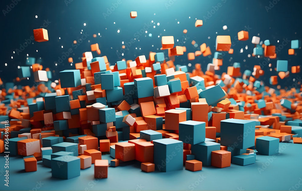 Obraz premium Abstract geometric background with 3d flying cubes, Wallpaper Background