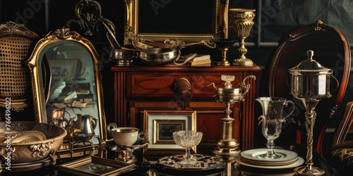 A collection of antique silverware displayed on a table. Perfect for home decor or restaurant themes
