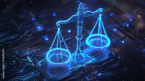 Digital Representation of Justice Scales on a Circuit Board Background