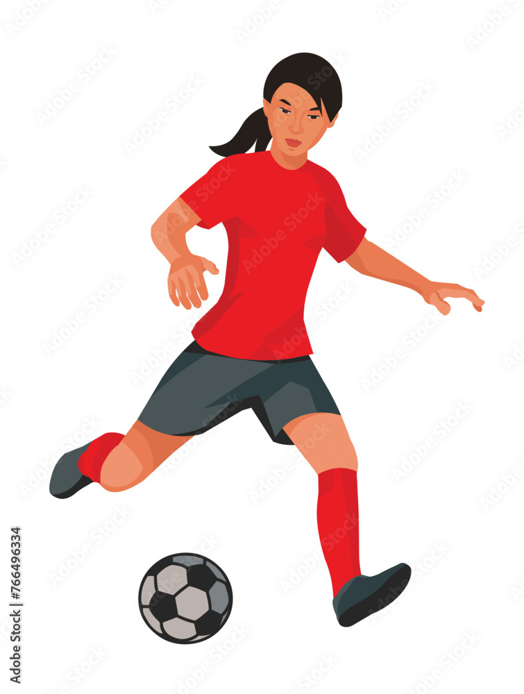 Chinese women's football teenager player dribbling past the opponent at the school championship