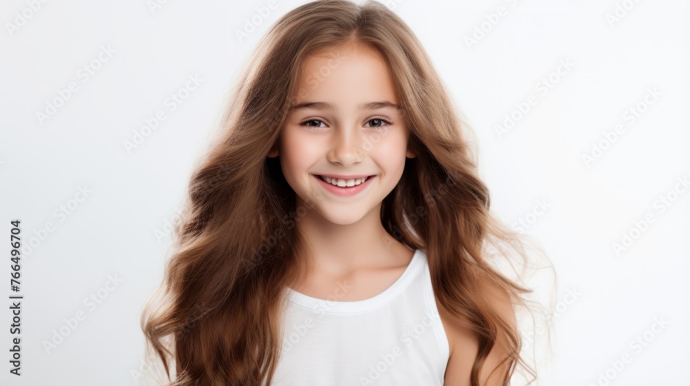 Portrait of a smiling young girl with long brown hair Portrait of a smiling young girl with long brown hair