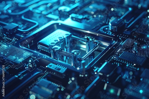 Detailed close up of a computer motherboard. Suitable for technology concepts photo
