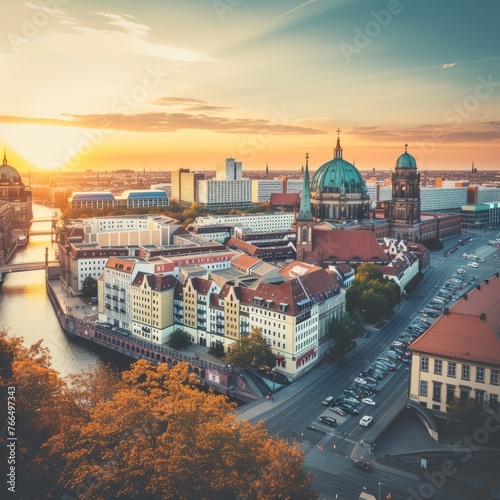 An aerial view of the city of Berlin, Germany photo