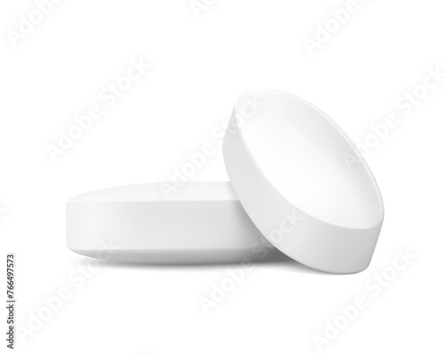 Realistic flat oval tablet mockup. Vector illustration isolated on white background. Can be used for medical and cosmetic. Ready for your design. EPS10.